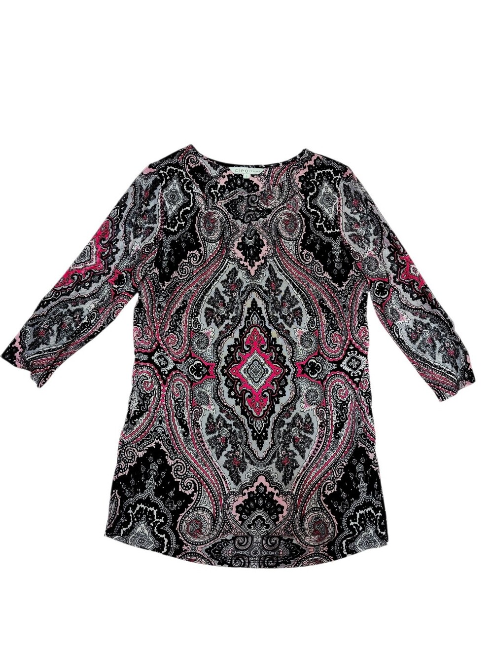 CLEO Keyhole Paisley Tunic Top size L petites - Picture 4 of 12